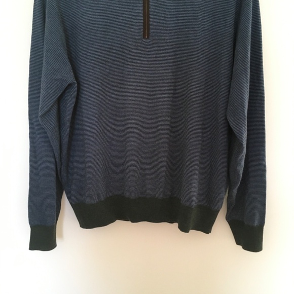 Peter Millar Striped 1/4 Zip Blue Green sweater XXL 100% Extrafine Merino Wool - Picture 5 of 14
